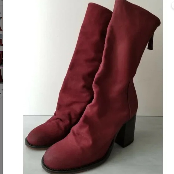 Free People Elle Block Heel Boots in Bordeaux Nubuck sz 37 (7) NWT - Picture 3 of 10